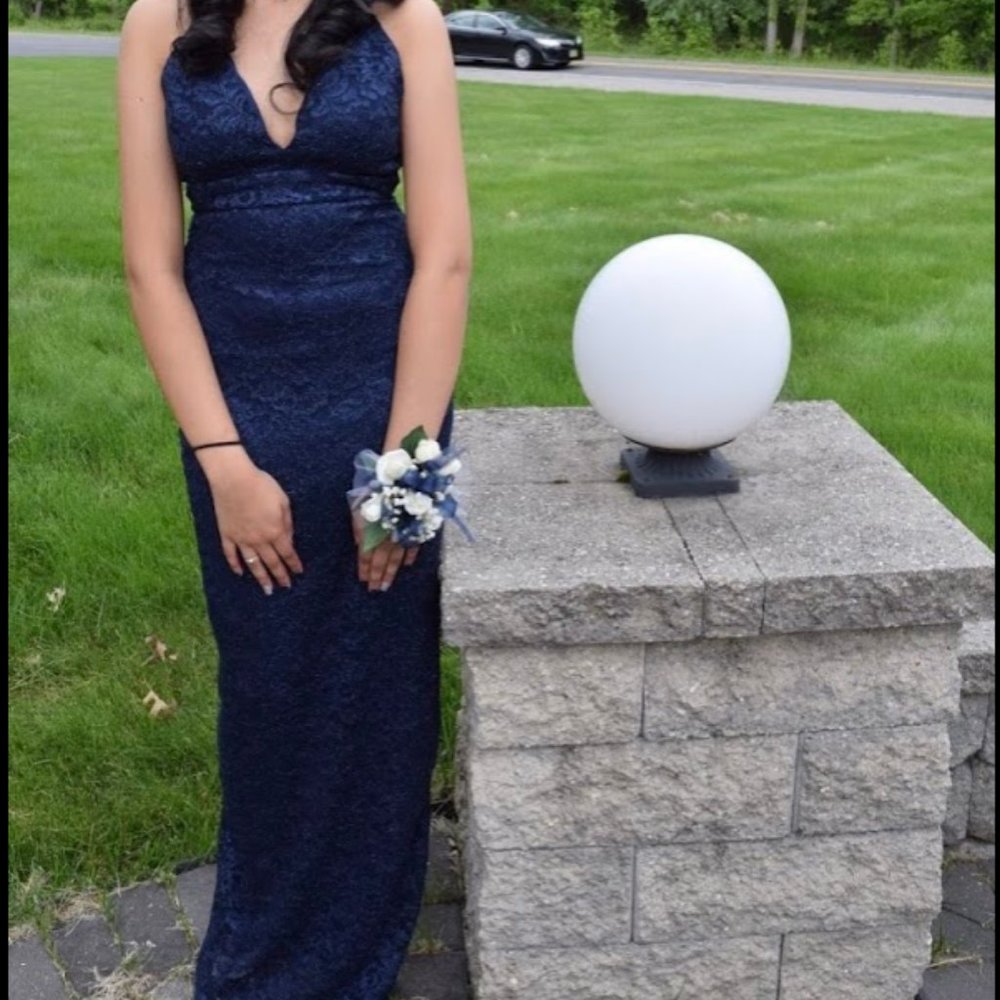 Navy Blue Lace Prom Dress